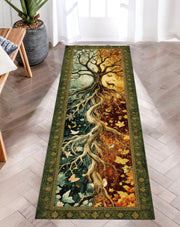 Tree of Seasons Runner Rug, Fantasy Tapestry Rug, Four Seasons Nature Decor, Enchanted Forest Hallway Rug, Botanical Wheel Rug