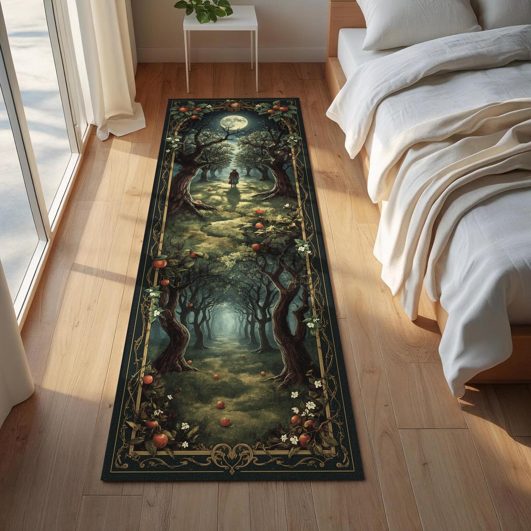 Moonlit Orchard Runner Rug, Fantasy Apple Tree Runner, Witchcore Forest Path Rug, Enchanted Garden Hallway Mat, Magical Fruit Altar Rug