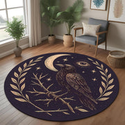 Raven Moon Round Rug: Mystic Crow Design With Eye & Stars For Gothic Or Occult Room Decor