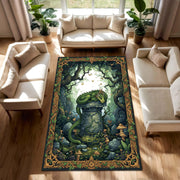 Green Dragon Forest Area Rug with Celtic Border – Fantasy Art Carpet for Living Room Gamer Den DnD Tabletop, Witchcore Cottage Decor Gift