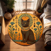 Egyptian Black Cat Rug, Bastet Round Carpet, Witchy Ankh Eye of Horus Decor, Sun Symbol Esoteric Mat for Cat Lovers and Spiritual Homes
