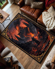 Dark Fantasy Burning Castle Area Rug, Lava Path Wizard Art Carpet for Living Room Bedroom Gamer Space & DnD Decor, Non Slip Soft Gift Rug