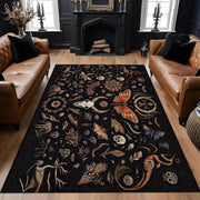 Gothic Skull and Moth Rug: Witchy Dark Forest Decor
