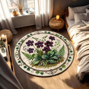 Oxalis Botanical Round Rug, Clover and Purple Shamrock Carpet for Plant Lovers, Cottagecore Botanical Decor for Reading Nook or Sunroom