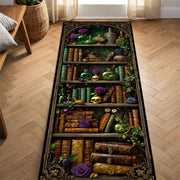 Witch Bookshelf Runner Rug, Gothic Witchcore Halloween Potion Shelf Carpet with Skulls, Dark Academia