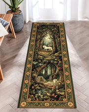 Unicorn Forest Runner Rug, Fantasy Tapestry Rug, Mystical Woodland Decor, Medieval Style Hallway Rug, Enchanted Unicorn Carpet, Washable Rug
