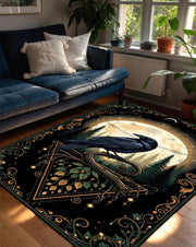 Gothic Raven Rug, Mystical Forest Carpet with Moon and Crow, Dark Aesthetic Rug for Living Room, Witchy Decor Gothic Crowcore Art Area Rug