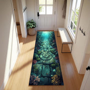 Underwater Spiral Path Runner Rug, Ocean Temple Hallway Carpet, Deep Sea Fantasy Floor Decor