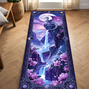 Moonlight Dragon Runner Rug, Fantasy Waterfall Carpet with Purple Crystals and Flowers, Mystical Hallway Decor for Fairycore or Gothic Homes