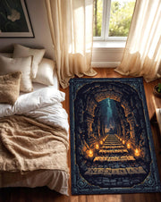Dwarf Mine 3D Illusion Rug, Fantasy Dungeon Cave Carpet for Living Room or Gamer Decor, Cozy Medieval Hallway Mat, Geeky Home Gift Idea