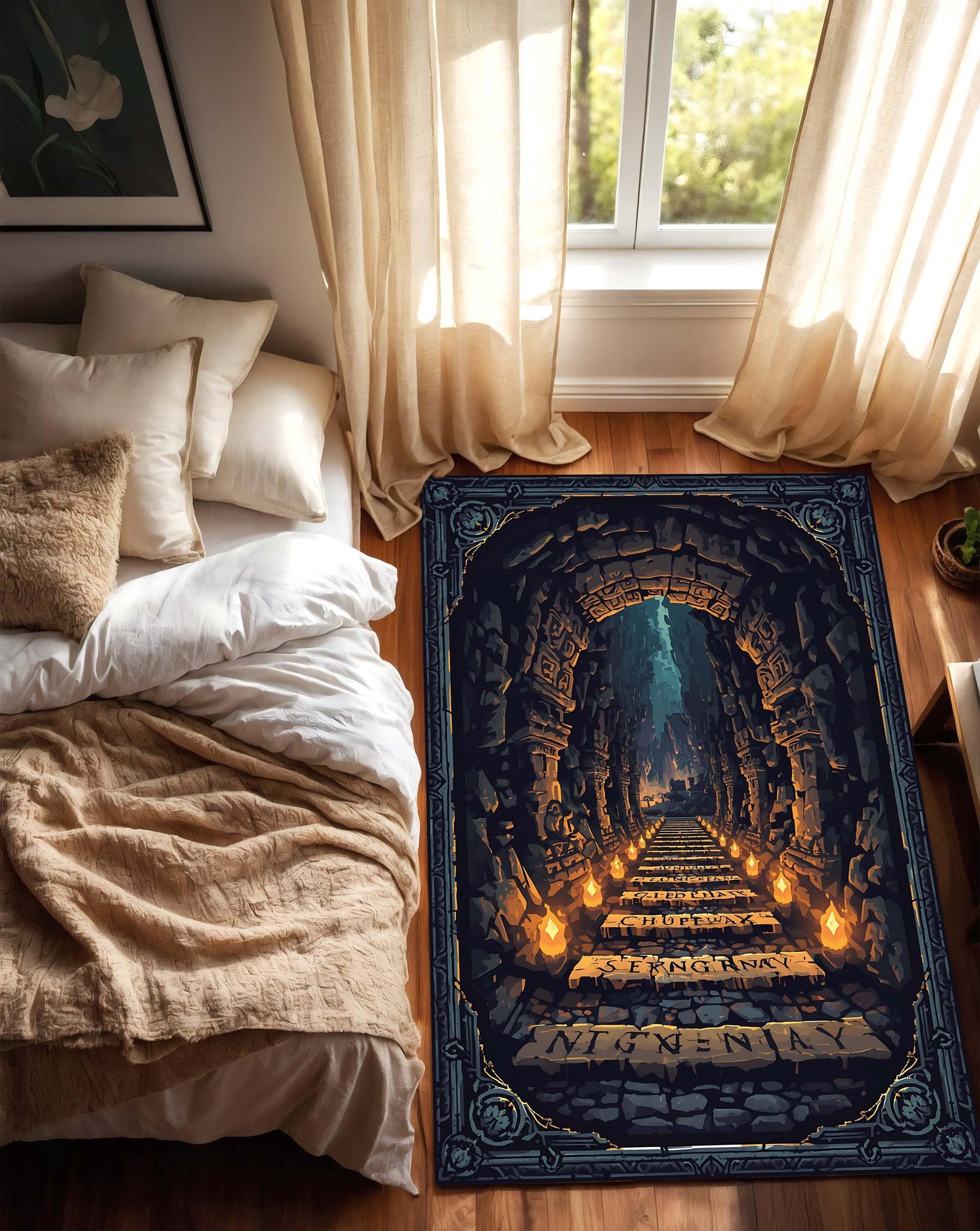 Dwarf Mine 3D Illusion Rug, Fantasy Dungeon Cave Carpet for Living Room or Gamer Decor, Cozy Medieval Hallway Mat, Geeky Home Gift Idea