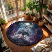 Celestial Tree of Life Round Rug, Mystical Galaxy Carpet with Birds and Moon, Spiritual Boho Floor Art for Living Room or Meditation Space