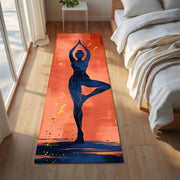 Yoga Pose Runner Rug, Abstract Woman Yoga Mat for Meditation, Modern Zen Fitness Carpet, Minimalist Home Workout Floor Decor for Yoga Spaces