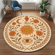 Sun Moon Eye Round Rug: Boho Floral Spiritual Carpet With Mystical Symbols For Cozy And Artistic Room Decor