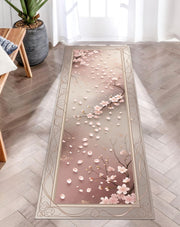 Elegant Sakura Runner Rug, Pastel Cherry Blossom Rug, Spring Hallway Carpet, Japandi Zen Floral Decor, Soft Pink Nature-Inspired Rug