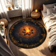 Round Campfire Rug – Cozy Bonfire Floor Mat, Rustic Boho Fireplace Style, Soft Washable Area Carpet for Living Room Bedroom and Cabin Decor