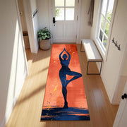 Yoga Pose Runner Rug, Abstract Woman Yoga Mat for Meditation, Modern Zen Fitness Carpet, Minimalist Home Workout Floor Decor for Yoga Spaces