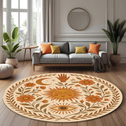Sun Moon Eye Round Rug: Boho Floral Spiritual Carpet With Mystical Symbols For Cozy And Artistic Room Decor