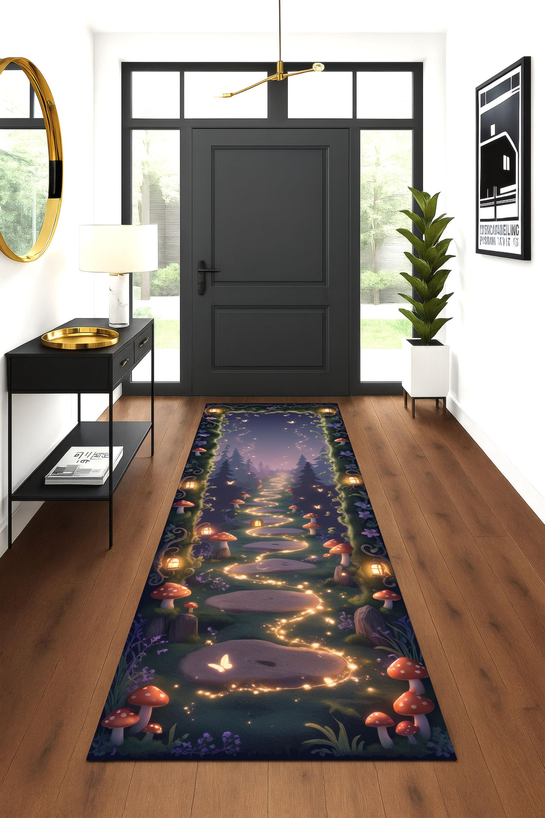 Fairy Forest Runner Rug, Whimsical Glowing Pathway Rug, Fairycore Kids Room Decor, Enchanted Mushroom Carpet, Magical Woodland Hallway Rug
