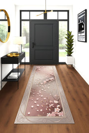 Elegant Sakura Runner Rug, Pastel Cherry Blossom Rug, Spring Hallway Carpet, Japandi Zen Floral Decor, Soft Pink Nature-Inspired Rug