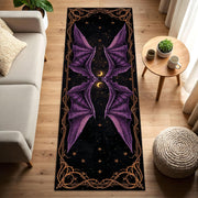 Halloween Gothic Runner Rug with Purple Dragon Bat Wings, Spooky Night Witchy Hallway Carpet, Haunted House Dark Fantasy Decor
