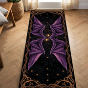 Halloween Gothic Runner Rug with Purple Dragon Bat Wings, Spooky Night Witchy Hallway Carpet, Haunted House Dark Fantasy Decor