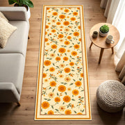 Sunflower Daisy Floral Runner Rug, Orange Yellow Vintage Botanical Hallway Runner, Cottage Farmhouse Kitchen Entryway Carpet, Boho Decor