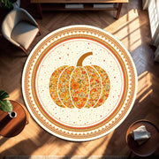 Round Pumpkin Floral Rug, Boho Fall Area Carpet, Vintage Daisy Harvest Mat, Farmhouse Autumn Decor for Living Room Bedroom and Nursery