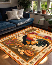 Rooster Farmhouse Area Rug – Rustic Barnyard Carpet for Country Kitchen Living Room or Bedroom, Chicken Lover Gift, Cozy Vintage Home Decor