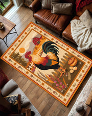 Rooster Farmhouse Area Rug – Rustic Barnyard Carpet for Country Kitchen Living Room or Bedroom, Chicken Lover Gift, Cozy Vintage Home Decor