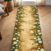 Floral Daisy Runner Rug for Hallway Kitchen Entryway – Vintage Farmhouse Cottagecore Butterflies Print, Rustic Spring Summer Decor Home
