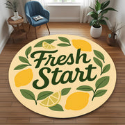 Fresh Start Round Rug: Minimalist Lemon Quote Rug for Entryway, Positive Morning Decor