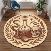 Occult Alchemy Round Rug: Snake, Skull And Potion Design For Gothic Living Room Or Witchy Decor