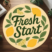 Fresh Start Round Rug: Minimalist Lemon Quote Rug for Entryway, Positive Morning Decor