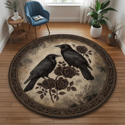 Gothic Raven Round Rug: Mystical Crow And Rose Carpet for Witchy Room, Dark Botanical Decor, Gothic Style Living Space