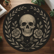 Floral Skull Round Rug: Gothic Rose And Skull Design Carpet For Mystical, Occult Or Dark Room Decor