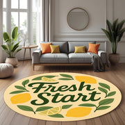 Fresh Start Round Rug: Minimalist Lemon Quote Rug for Entryway, Positive Morning Decor