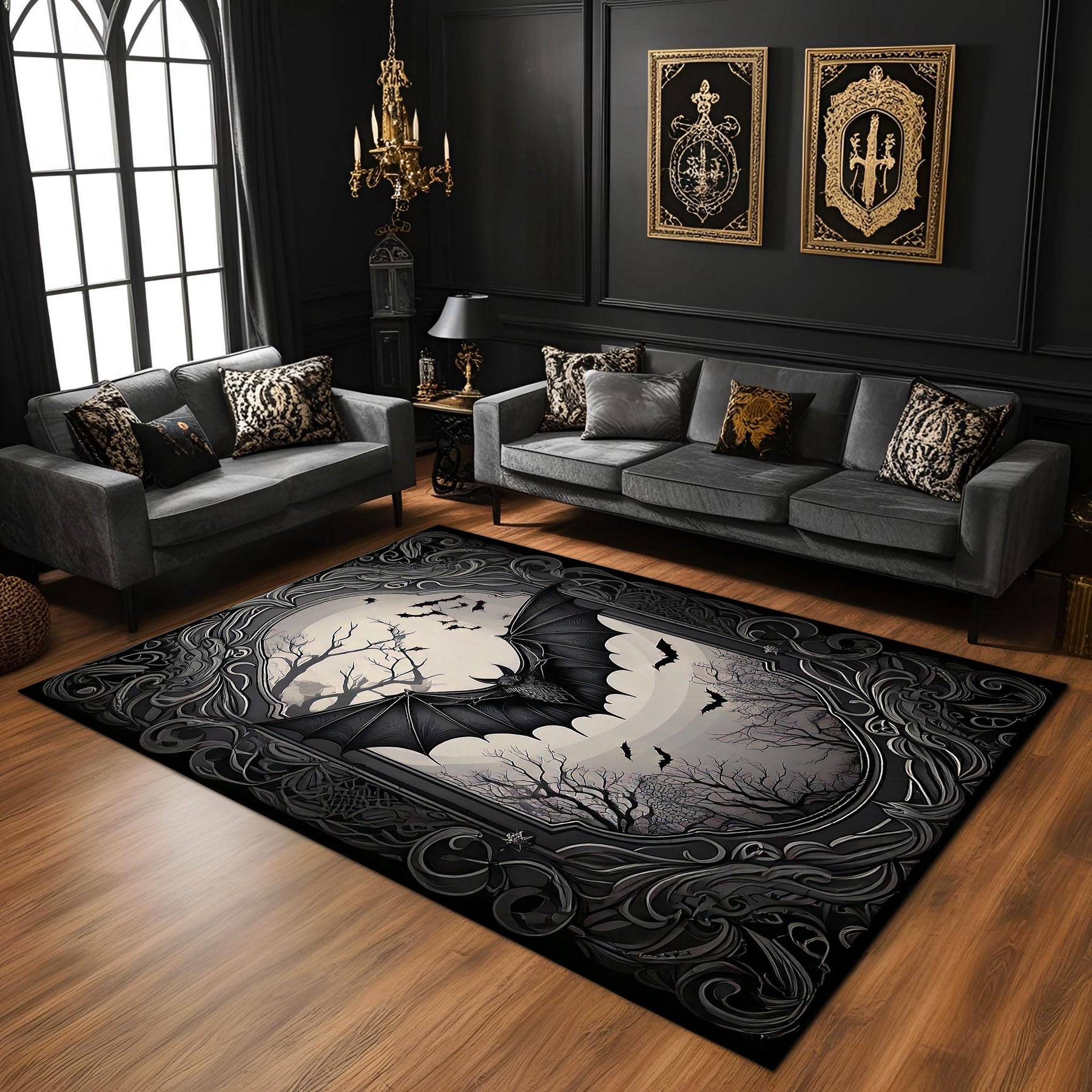 Gothic Bat Rug: Witchy Dark Academia Decor
