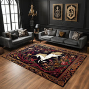 Elegant Unicorn Rug: Medieval Tapestry Style Carpet with Golden Floral Frame, Fantasy Horse Decor for Gothic or Fairytale Rooms