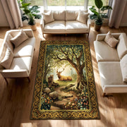 Deer Tapestry Rectangular Rug, Regal Forest Stag Rug, Classical Nature Scene Carpet