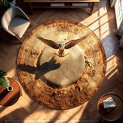 Falcon of the Sun Round Rug | Ancient Symbolism Carpet with Desert Tones | Mystical Eagle Rug for History & Fantasy Inspired Decor