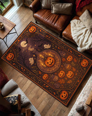 Halloween Pumpkin Rug with Magic Potion Bottles and Jack-O'-Lanterns, Witchy Area Rug for Spooky Fall Living Room or Kids Room Decor