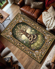 Snake Tree Tapestry Rug, Mythical Forest Carpet, Celtic Serpent Area Rug, Magic Garden Gothic Rug, Fantasy Nature Mat, Washable Fantasy Rug