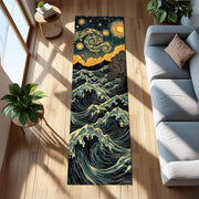 Starry Night Wave Runner Rug, Van Gogh Inspired Ocean Carpet with Swirling Sky and Crashing Waves, Artistic Fantasy Runner for Hallway Decor