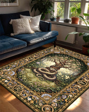 Snake Tree Tapestry Rug, Mythical Forest Carpet, Celtic Serpent Area Rug, Magic Garden Gothic Rug, Fantasy Nature Mat, Washable Fantasy Rug