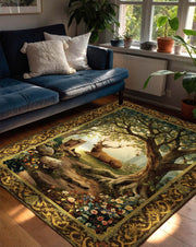 Deer Tapestry Rectangular Rug, Regal Forest Stag Rug, Classical Nature Scene Carpet