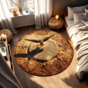 Falcon of the Sun Round Rug | Ancient Symbolism Carpet with Desert Tones | Mystical Eagle Rug for History & Fantasy Inspired Decor