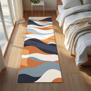 Retro Wave Runner Rug | Bold Mid-Century Modern Carpet with Orange, Navy & Blue Abstract Lines | Graphic Contemporary Hallway Decor