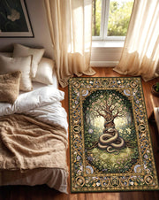 Snake Tree Tapestry Rug, Mythical Forest Carpet, Celtic Serpent Area Rug, Magic Garden Gothic Rug, Fantasy Nature Mat, Washable Fantasy Rug