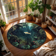 Mystical Fish in Forest Water Carpet | Dreaming Pond Round Rug | Zen Nature Inspired Tapestry Rug for Peaceful Living Spaces